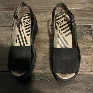 Make Offer:)  FLY LONDON, BLACK, Peep Toe, Wedge, Sz 37